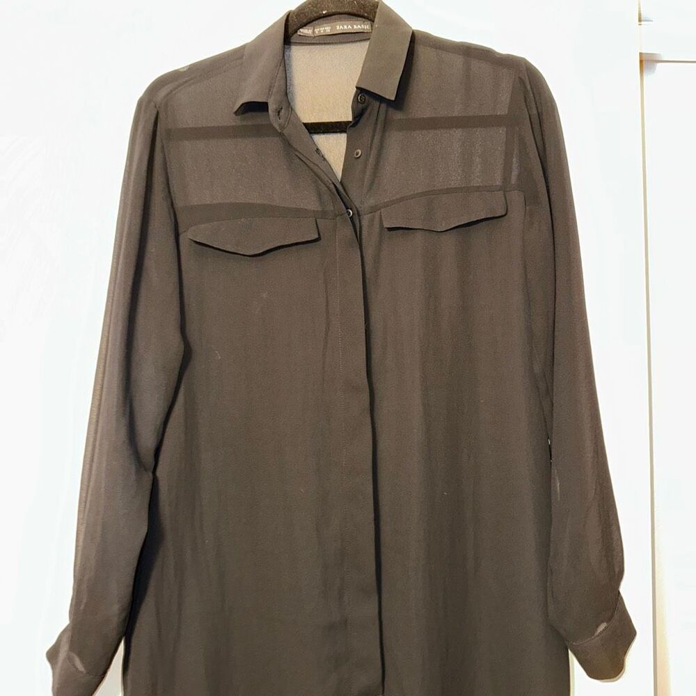Zara Basic Women’s Medium Button Down Collared Ch… - image 3